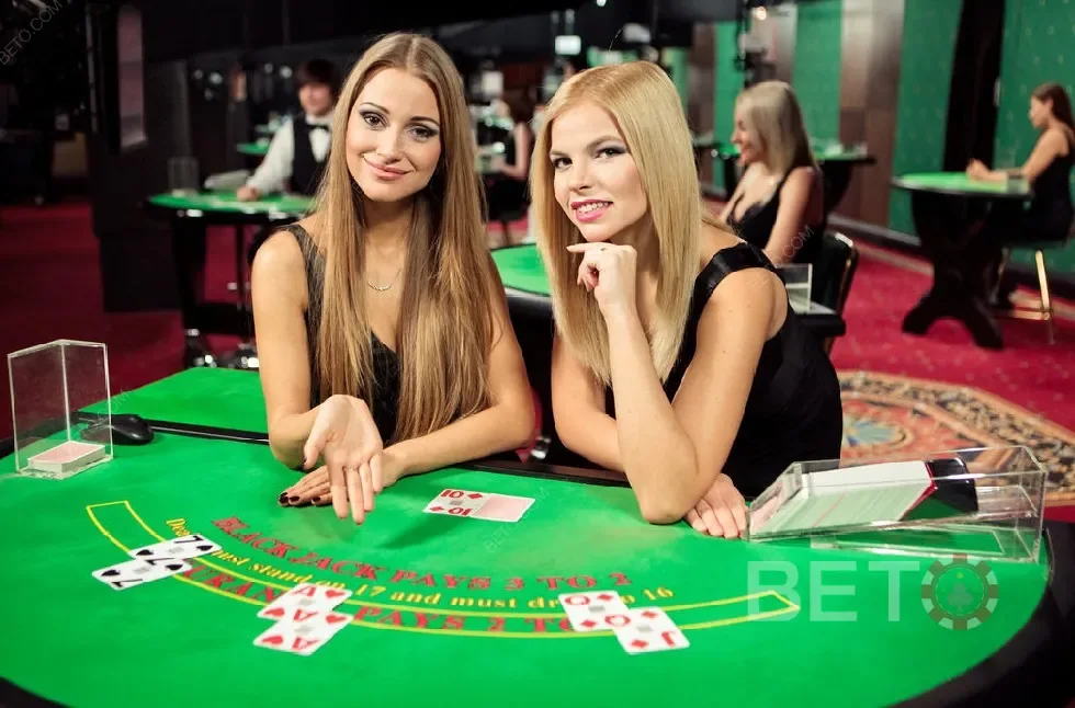 Tampilan ruang kasino live dengan meja dealer
